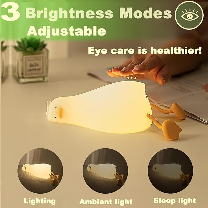 Lying Flat Duck Kids Night Light, Portable LED Baby Night Light Kids Night Lamp, Rechargeable Lamp USB Cartoon Silicone Children Kid Bedroom Decoration