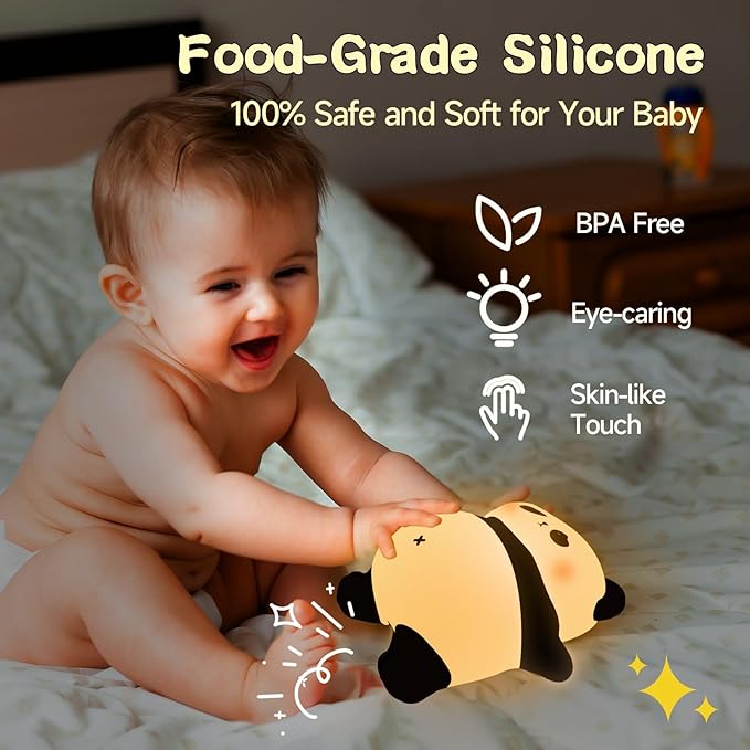 Cute Panda Night Light,Cute Lamp,Squish Lamp for Kids,Rechargeable