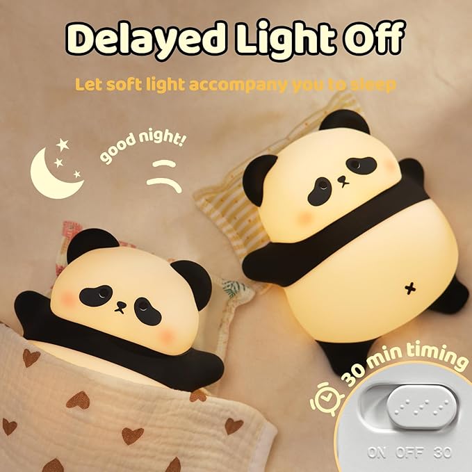 Cute Panda Night Light,Cute Lamp,Squish Lamp for Kids,Rechargeable
