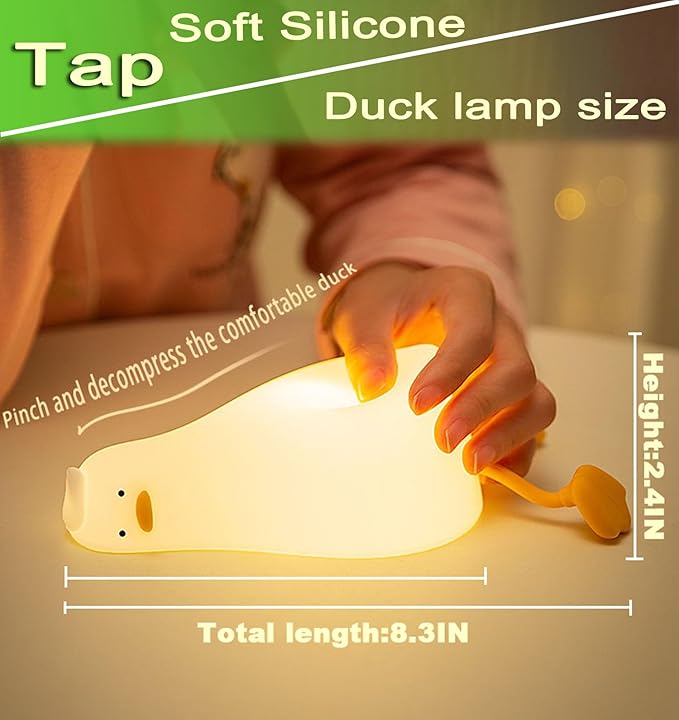 Lying Flat Duck Kids Night Light, Portable LED Baby Night Light Kids Night Lamp, Rechargeable Lamp USB Cartoon Silicone Children Kid Bedroom Decoration