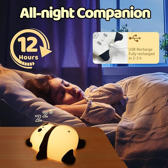 Cute Panda Night Light,Cute Lamp,Squish Lamp for Kids,Rechargeable