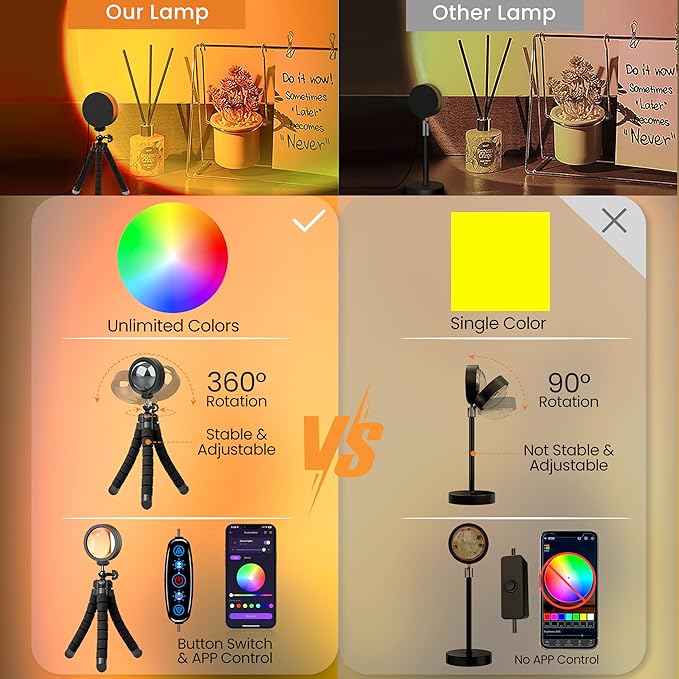 16-Color Sunset Projection Lamp – Remote Control | 3-in-1 RGB LED Mood Light for Bedroom, Kids & Adults