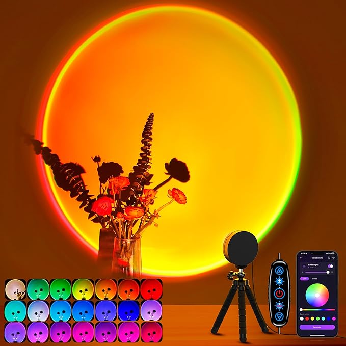 16-Color Sunset Projection Lamp – Remote Control | 3-in-1 RGB LED Mood Light for Bedroom, Kids & Adults