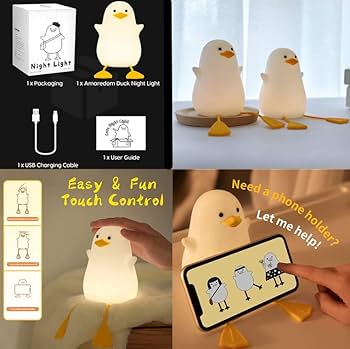 Duck LED Night Light – Silicone Squishy, Dimmable, Rechargeable Nursery Lamp